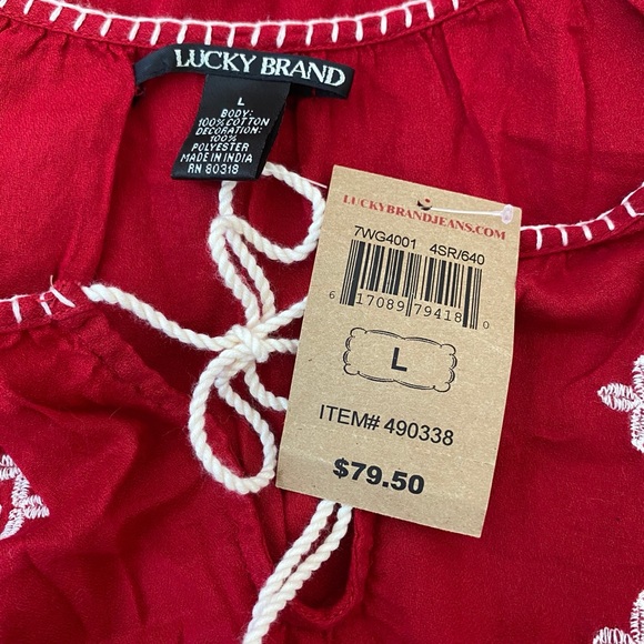 Lucky Brand embroidered peasant boho tunic red NWT - Picture 8 of 9